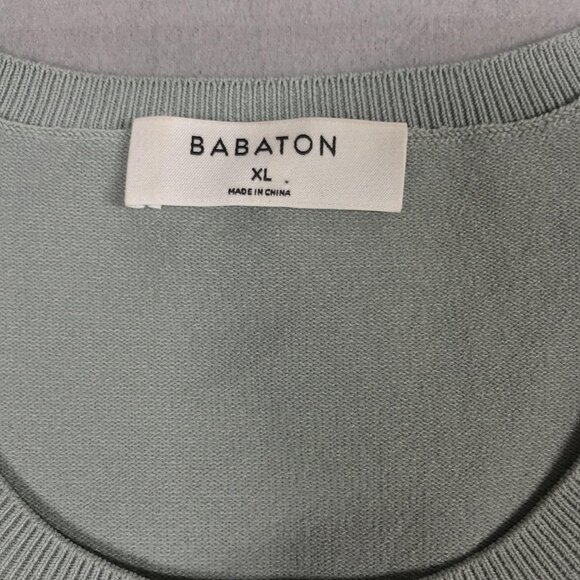 Aritzia Babaton Sweater Womens XL Sage Green Ribbed Peplum Long Sleeve Crewneck - Picture 2 of 11